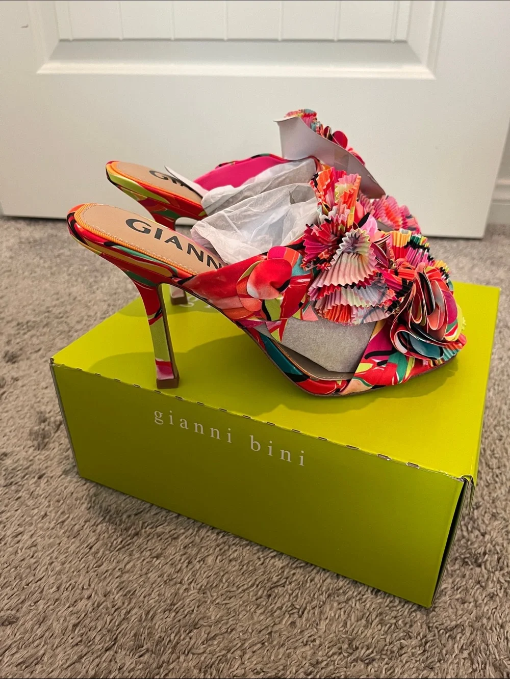 Gianni Bini Multicolor Floral Slide Mules - Bright Pink, Red, Yellow, Green - Picture 2 of 5